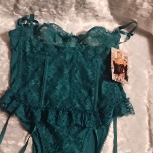 Shirley of Hollywood Teal Lace Corset